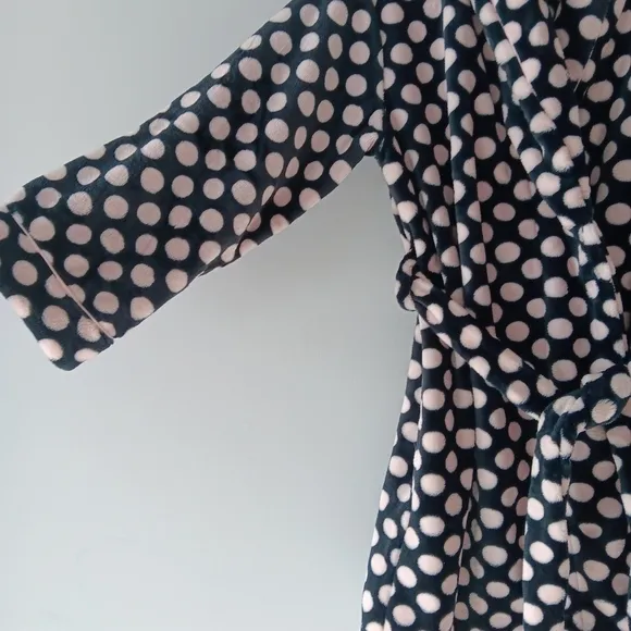 New Kate Spade Plush Bathrobe Fleece Belted Polka Dot Black White Pink Medium