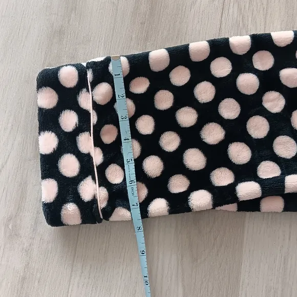 New Kate Spade Plush Bathrobe Fleece Belted Polka Dot Black White Pink Medium
