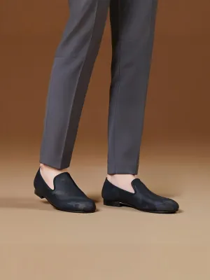New men's elastic cloth printed handmade loafers trendy European and American fashion banquet slip-on shoes