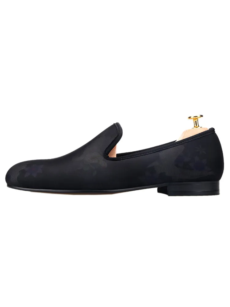 New men's elastic cloth printed handmade loafers trendy European and American fashion banquet slip-on shoes