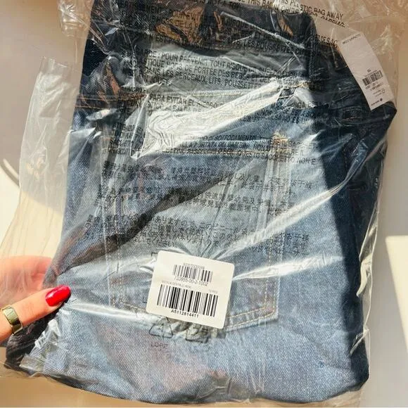 NEW OLD NAVY Blue Distressed High Waisted Button Fly Straight Leg Denim Jeans 10