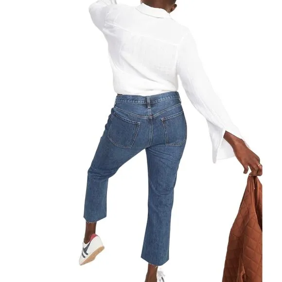 NEW OLD NAVY Blue Distressed High Waisted Button Fly Straight Leg Denim Jeans 10