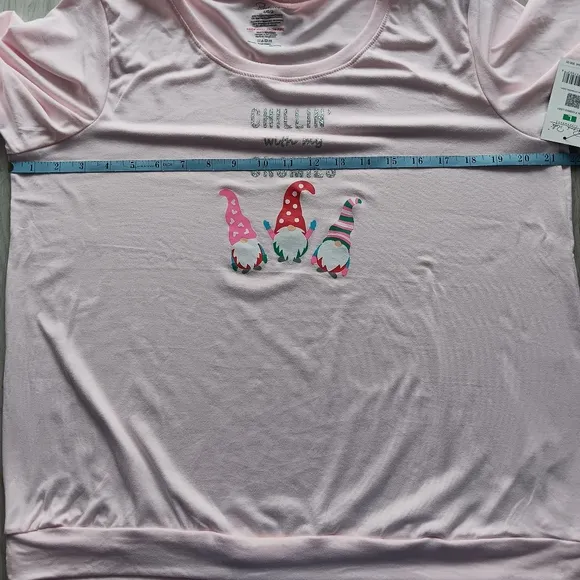 New Rene Rofe Pajama Top Chillin with my Gnomies Long-Sleeve Loose Pink Large