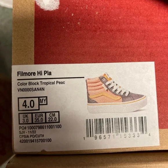 NEW Vans Filmore Hi Platform Color Block Tropical Peach Youth