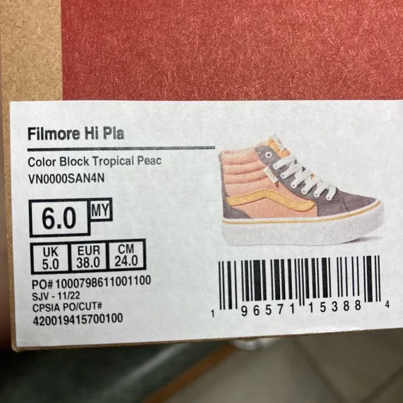 NEW Vans Filmore Hi Platform Color Block Tropical Peach Youth