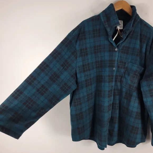 New Victorias Secret Polar Fleece Plaid Embroidered Button Up Jogger Pajama Set