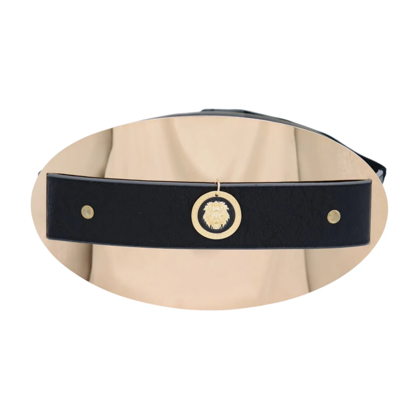 New Women Black Elastic Fashion Belt Hip Waist Gold Metal Big Oval Plate Lion Coin Adjustable Size S M