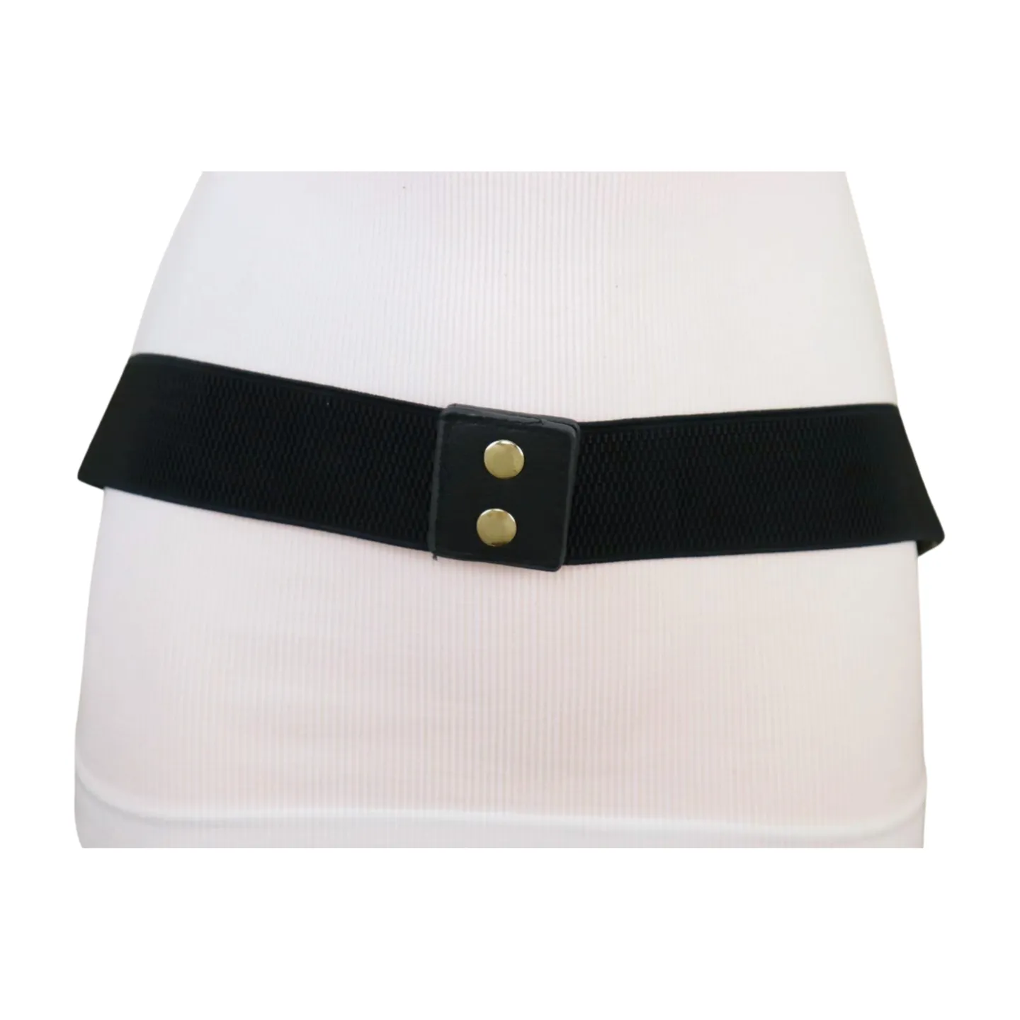 New Women Black Elastic Fashion Belt Hip Waist Gold Metal Big Oval Plate Lion Coin Adjustable Size S M