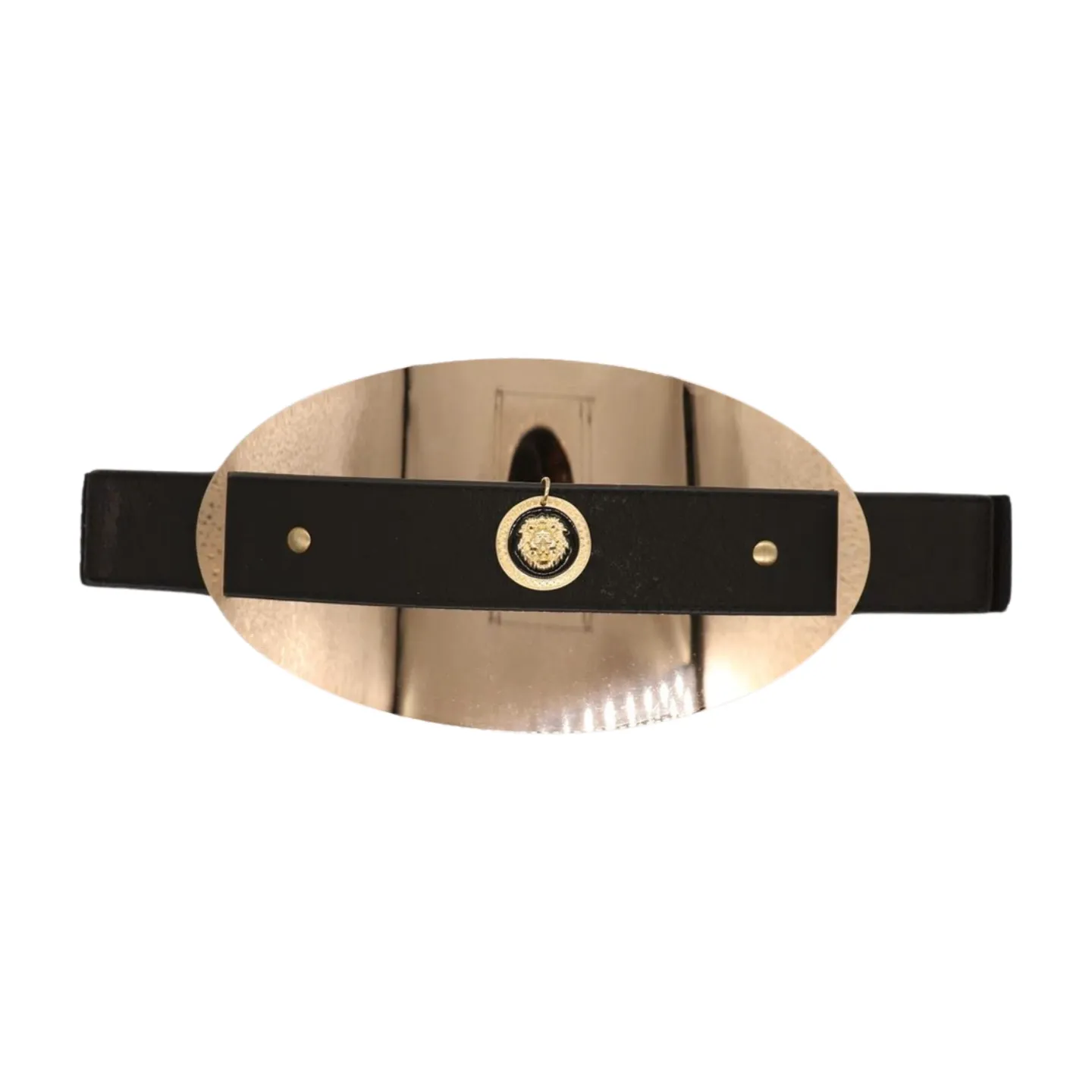 New Women Black Elastic Fashion Belt Hip Waist Gold Metal Big Oval Plate Lion Coin Adjustable Size S M