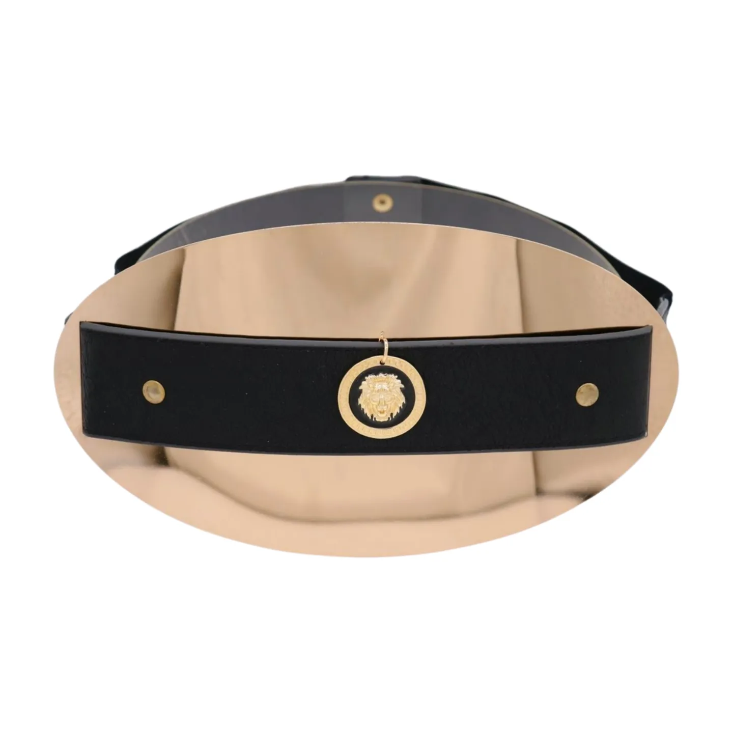 New Women Black Elastic Fashion Belt Hip Waist Gold Metal Big Oval Plate Lion Coin Adjustable Size S M