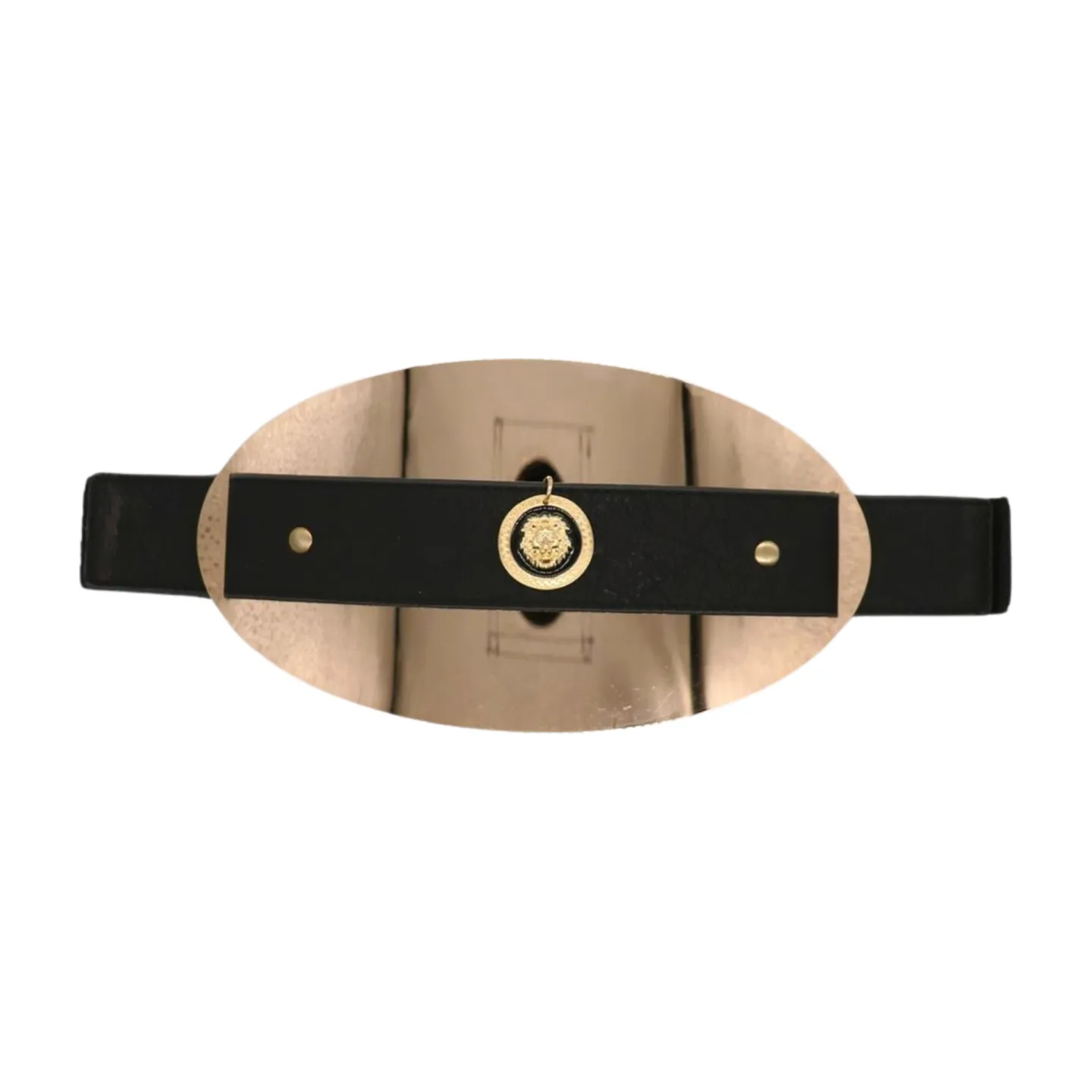 New Women Black Elastic Fashion Belt Hip Waist Gold Metal Big Oval Plate Lion Coin Adjustable Size S M
