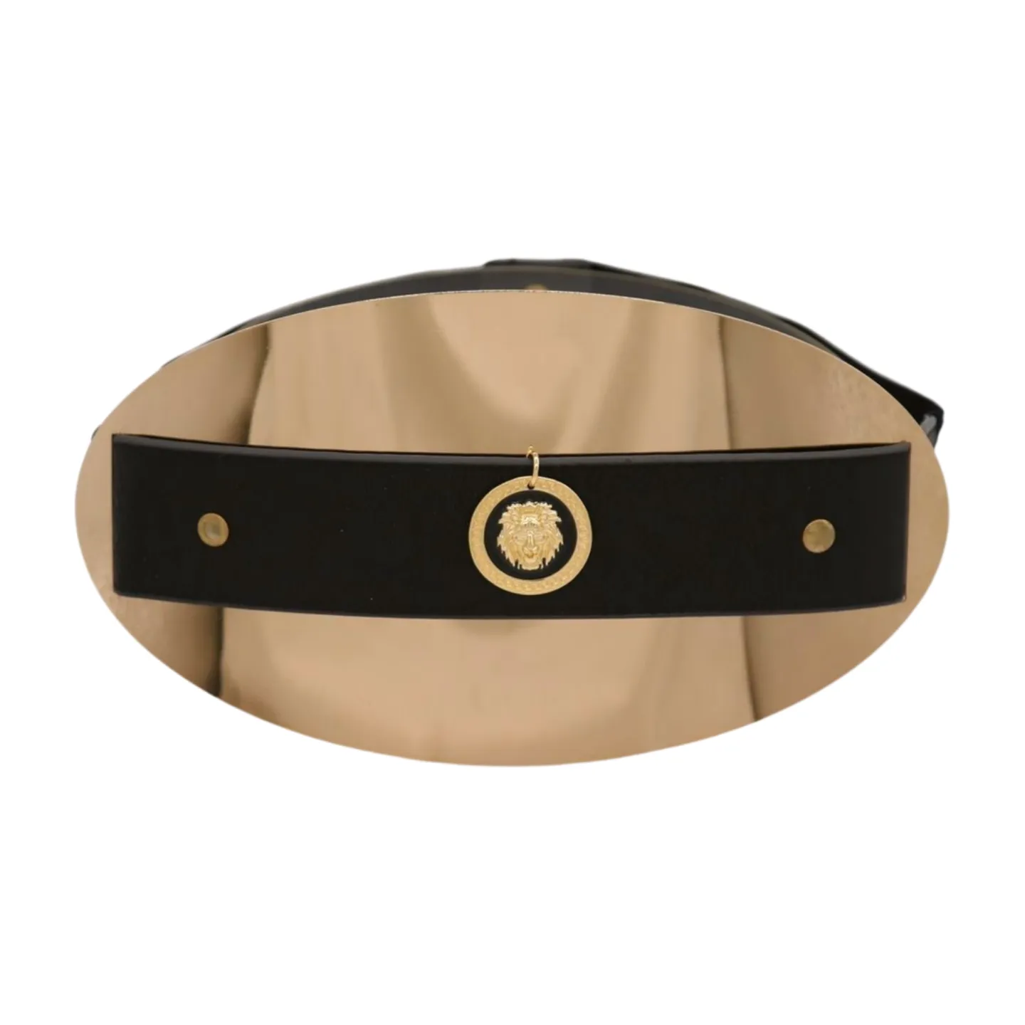 New Women Black Elastic Fashion Belt Hip Waist Gold Metal Big Oval Plate Lion Coin Adjustable Size S M