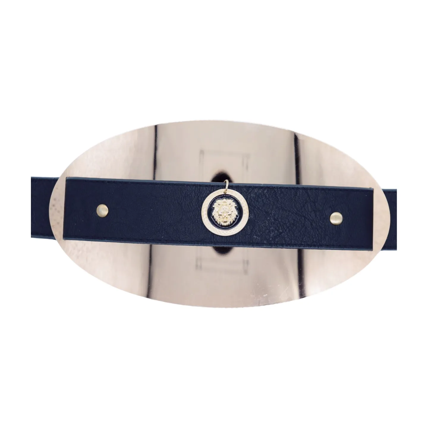 New Women Black Elastic Fashion Belt Hip Waist Gold Metal Big Oval Plate Lion Coin Adjustable Size S M