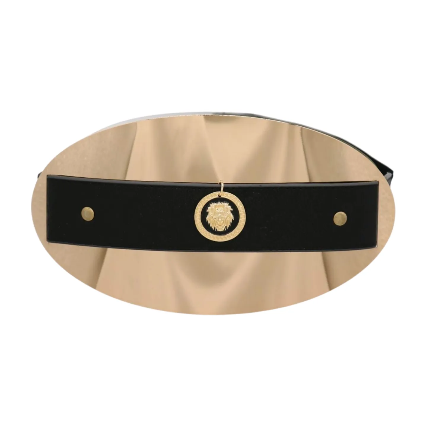 New Women Black Elastic Fashion Belt Hip Waist Gold Metal Big Oval Plate Lion Coin Adjustable Size S M
