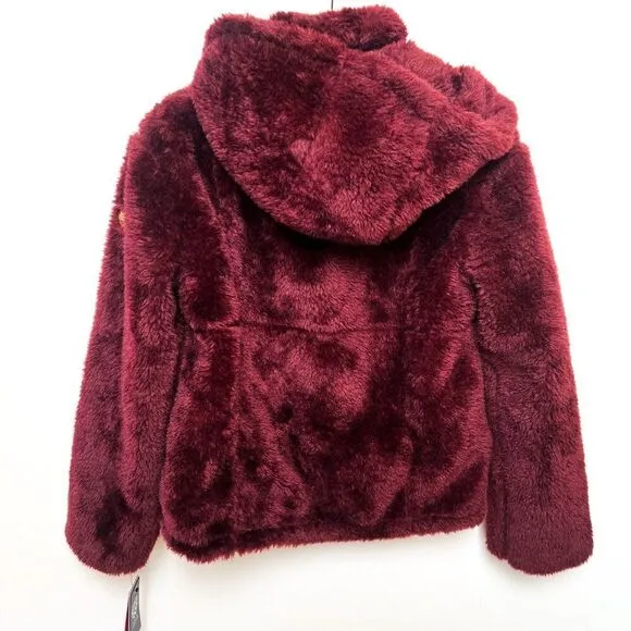 NWT Vince Camuto Reversable Red Oxblood Red Faux Fur Zip Up Hooded Jacket XS