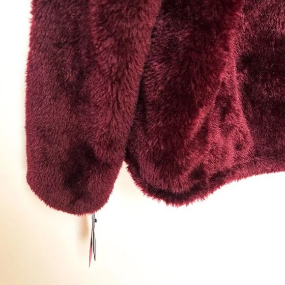 NWT Vince Camuto Reversable Red Oxblood Red Faux Fur Zip Up Hooded Jacket XS