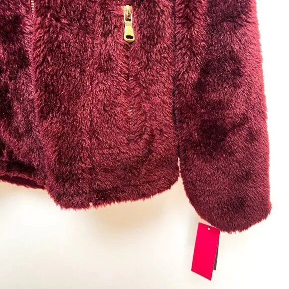 NWT Vince Camuto Reversable Red Oxblood Red Faux Fur Zip Up Hooded Jacket XS
