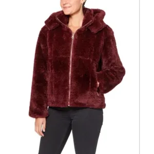 NWT Vince Camuto Reversable Red Oxblood Red Faux Fur Zip Up Hooded Jacket XS