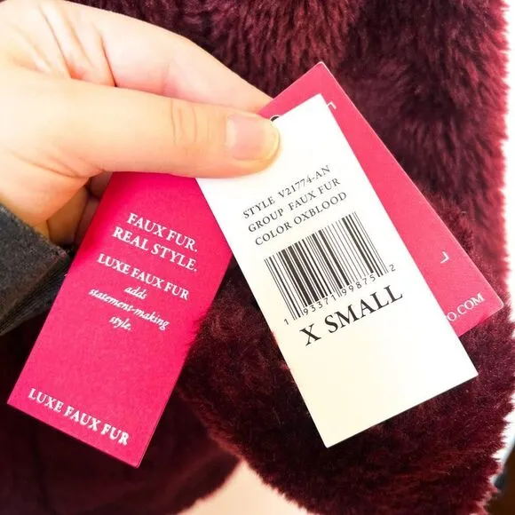 NWT Vince Camuto Reversable Red Oxblood Red Faux Fur Zip Up Hooded Jacket XS
