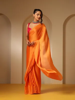Orange Soft Chiffon Saree with Fuchsia Blouse Fabric