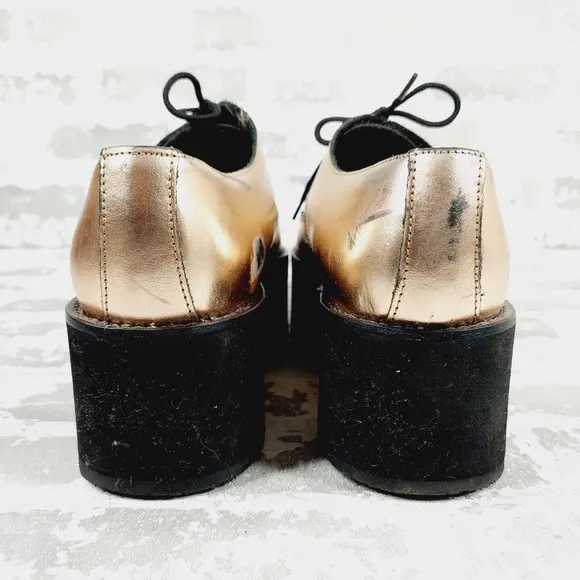 Paddington Gold Leather Almond Toe Lace up High Platform Lace Up Oxford E20