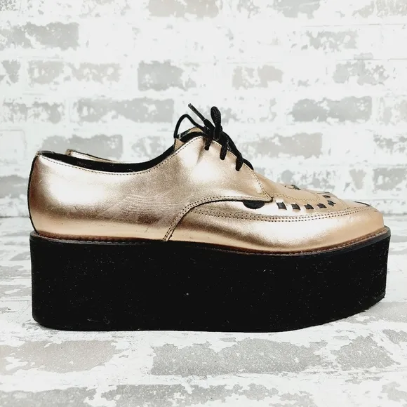 Paddington Gold Leather Almond Toe Lace up High Platform Lace Up Oxford E20