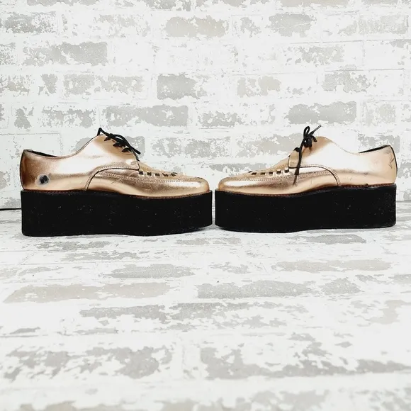 Paddington Gold Leather Almond Toe Lace up High Platform Lace Up Oxford E20