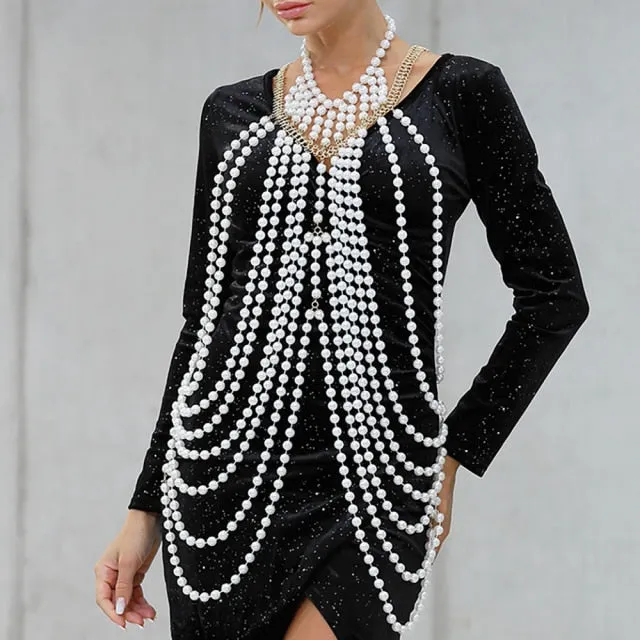 Pearl Shawl Necklaces Body Chain