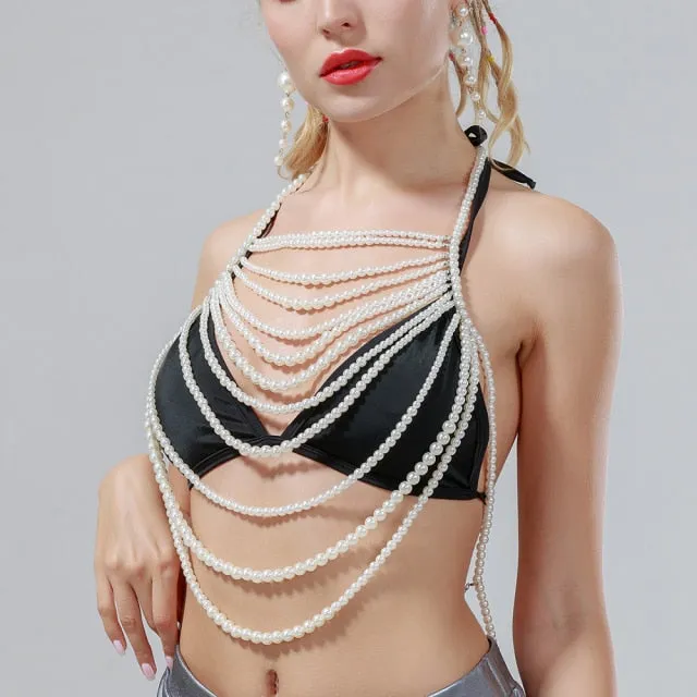 Pearl Shawl Necklaces Body Chain