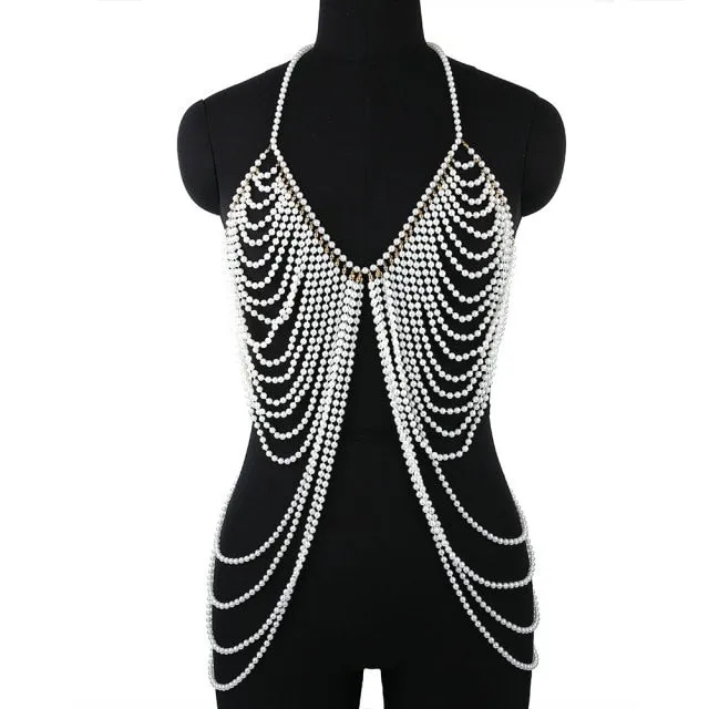 Pearl Shawl Necklaces Body Chain