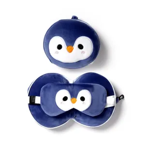 Penguin Relaxeazzz Plush Round Travel Pillow & Eye Mask Set