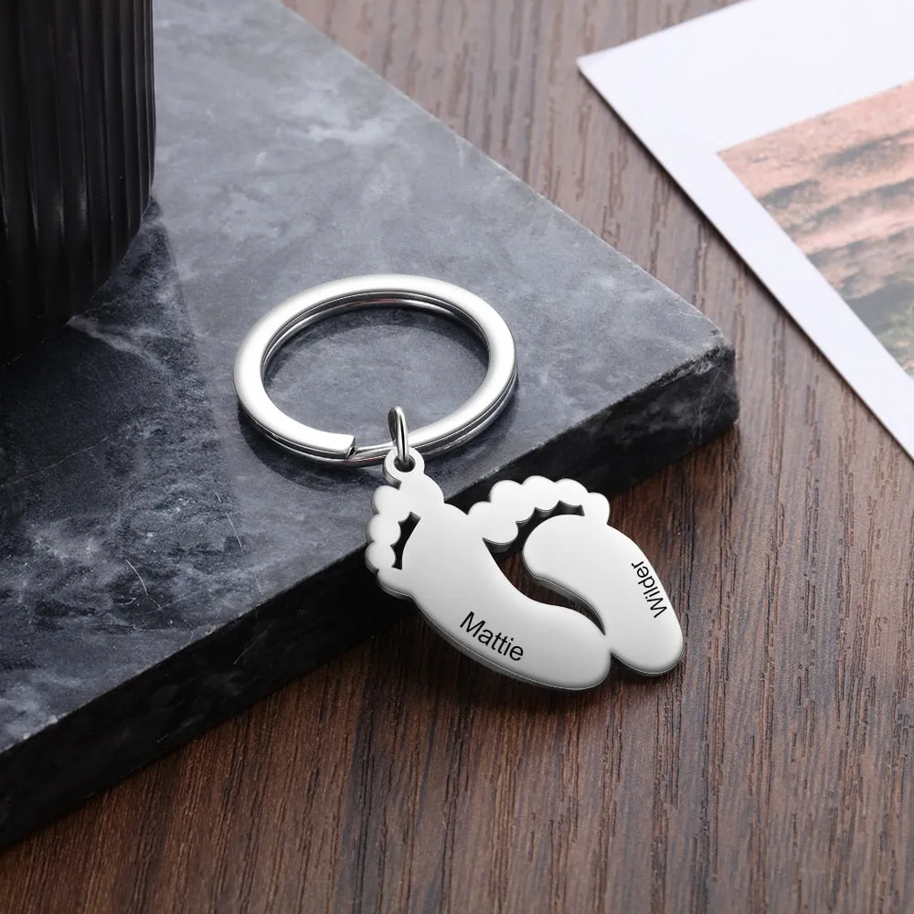 Personalized Engraved 2 Names Baby Feet Keychains