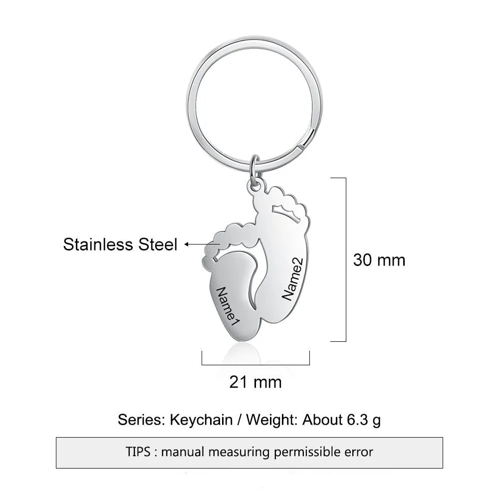 Personalized Engraved 2 Names Baby Feet Keychains