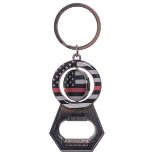 Pine Ridge American Flag Red Line Keychain With Beer Bottle Opener, Modern Patriotic Easy To Carry Premium Metal Keychain