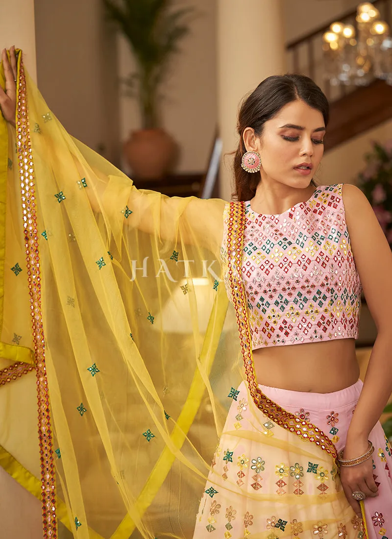 Pink Gota Patti Embroidered Georgette Lehenga Choli