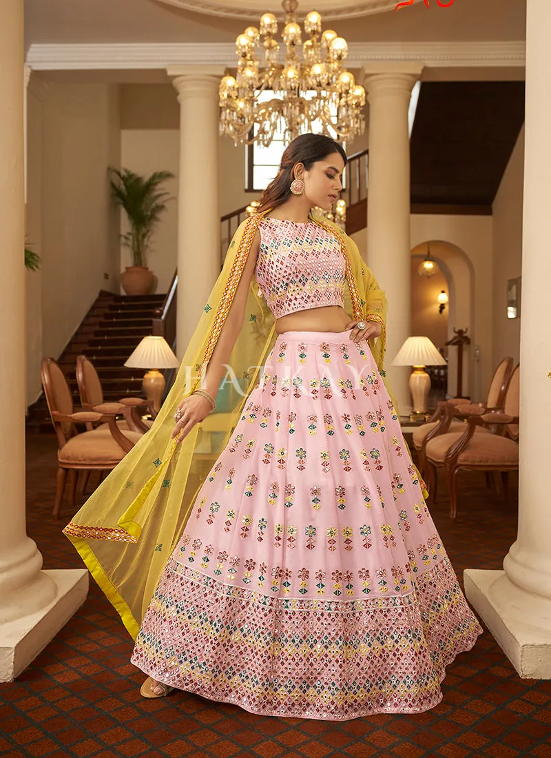 Pink Gota Patti Embroidered Georgette Lehenga Choli