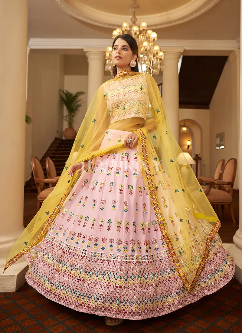 Pink Gota Patti Embroidered Georgette Lehenga Choli