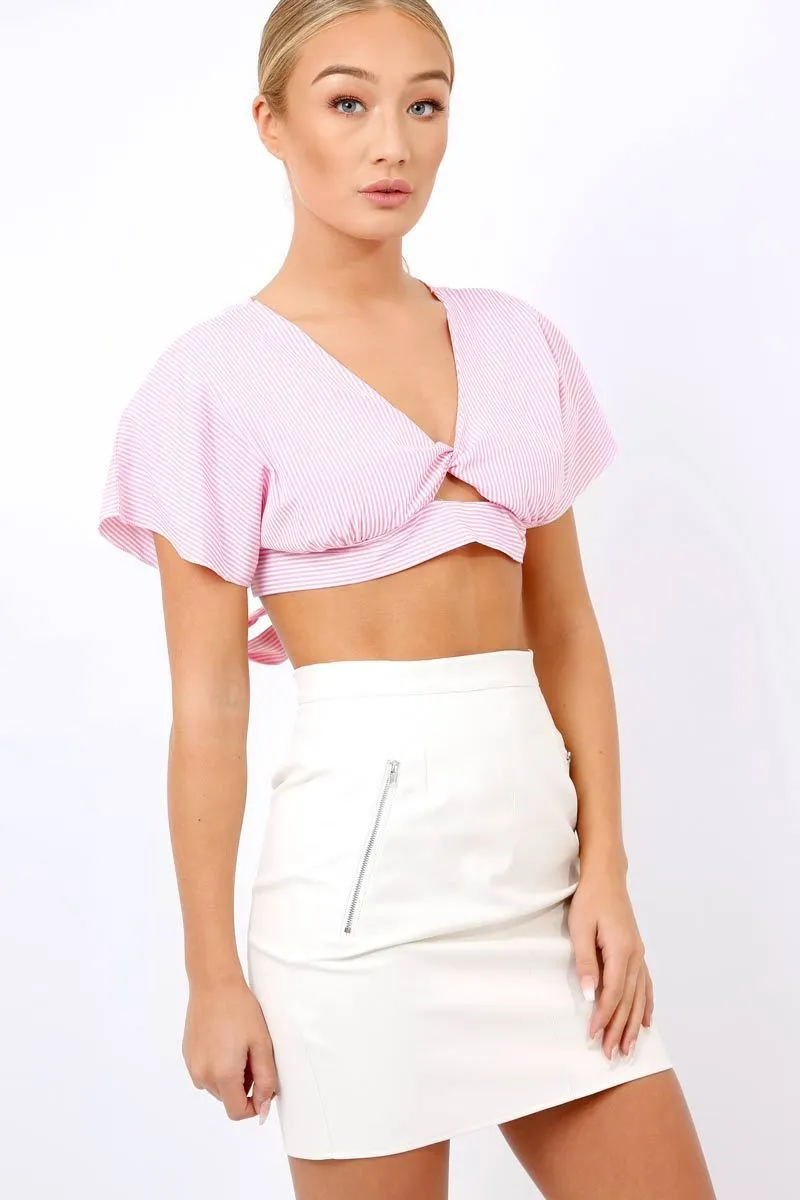 Pink Striped Bow Back crop Top - Jayme