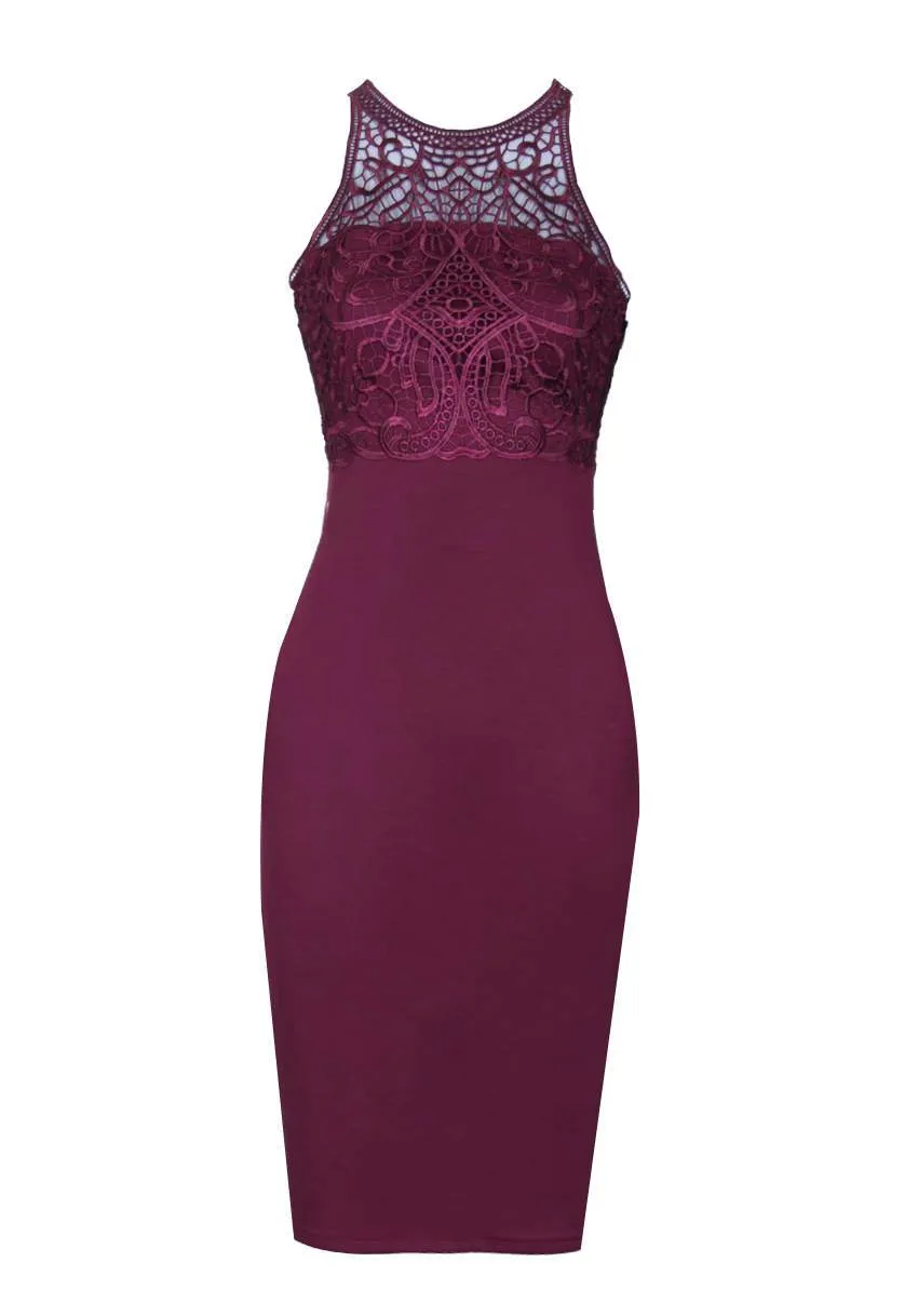 Plum Crochet High Neck Midi Dress