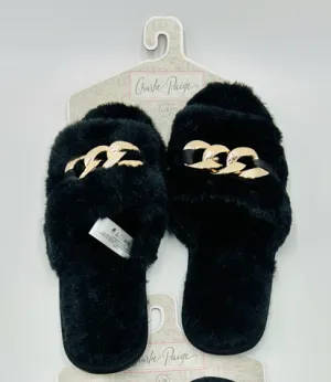 Plush Slippers w/ Gold Accent