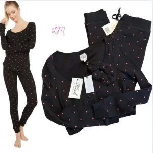 Plush X Revolve Thermal Heart Pajama Set With Scrunchie Small Black‎ Pink