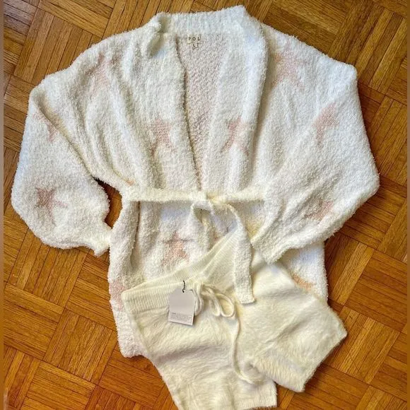 POL Oversized Berber Star Print Lounge Cardigan Sweater Size Large NEW