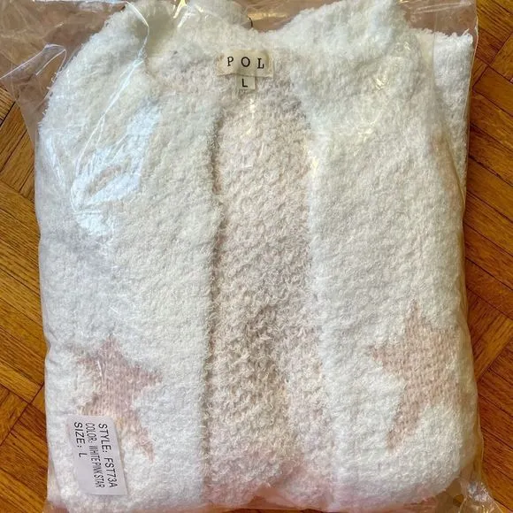 POL Oversized Berber Star Print Lounge Cardigan Sweater Size Large NEW