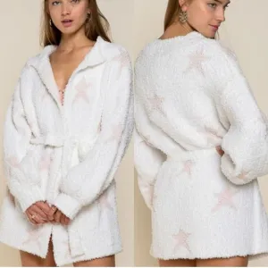 POL Oversized Berber Star Print Lounge Cardigan Sweater Size Large NEW