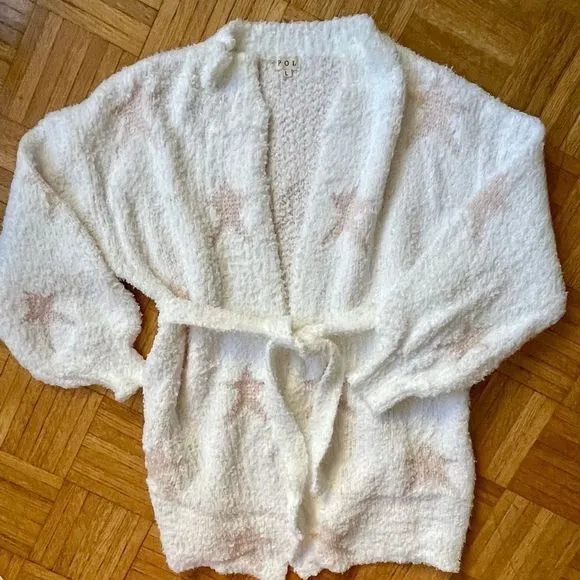POL Oversized Berber Star Print Lounge Cardigan Sweater Size Large NEW