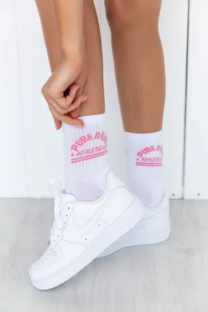 Pure Dash Crew Socks - Pink/White