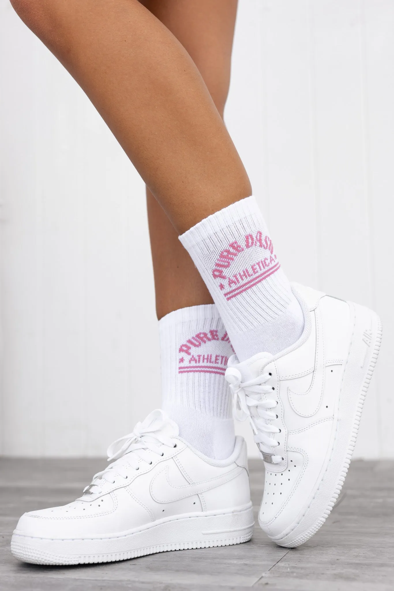 Pure Dash Crew Socks - Pink/White