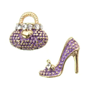 Purple Gemstone Handbag High Heels Stud Earrings