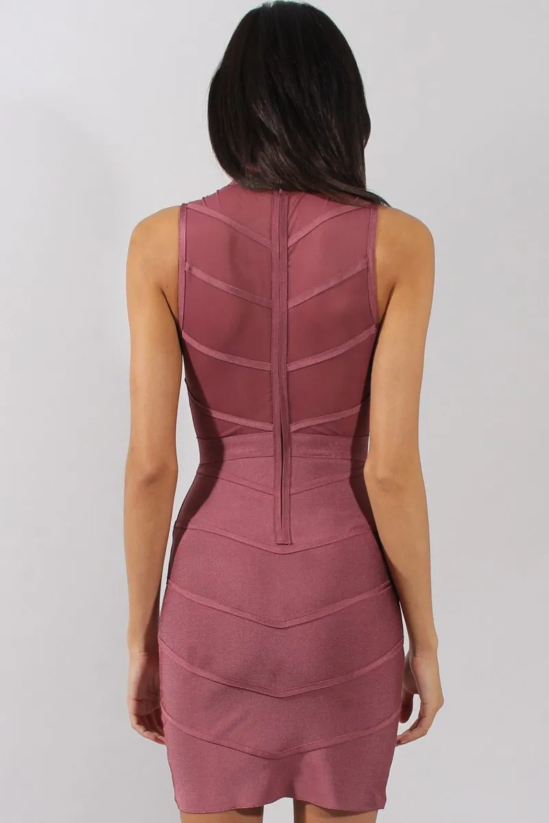 Purple High Neck Sheer Bandage Dress -Nadia