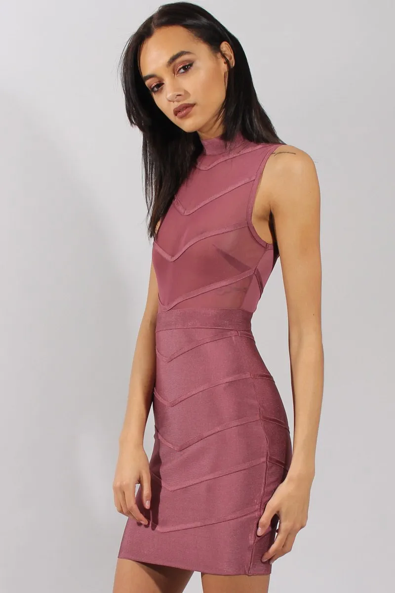 Purple High Neck Sheer Bandage Dress -Nadia